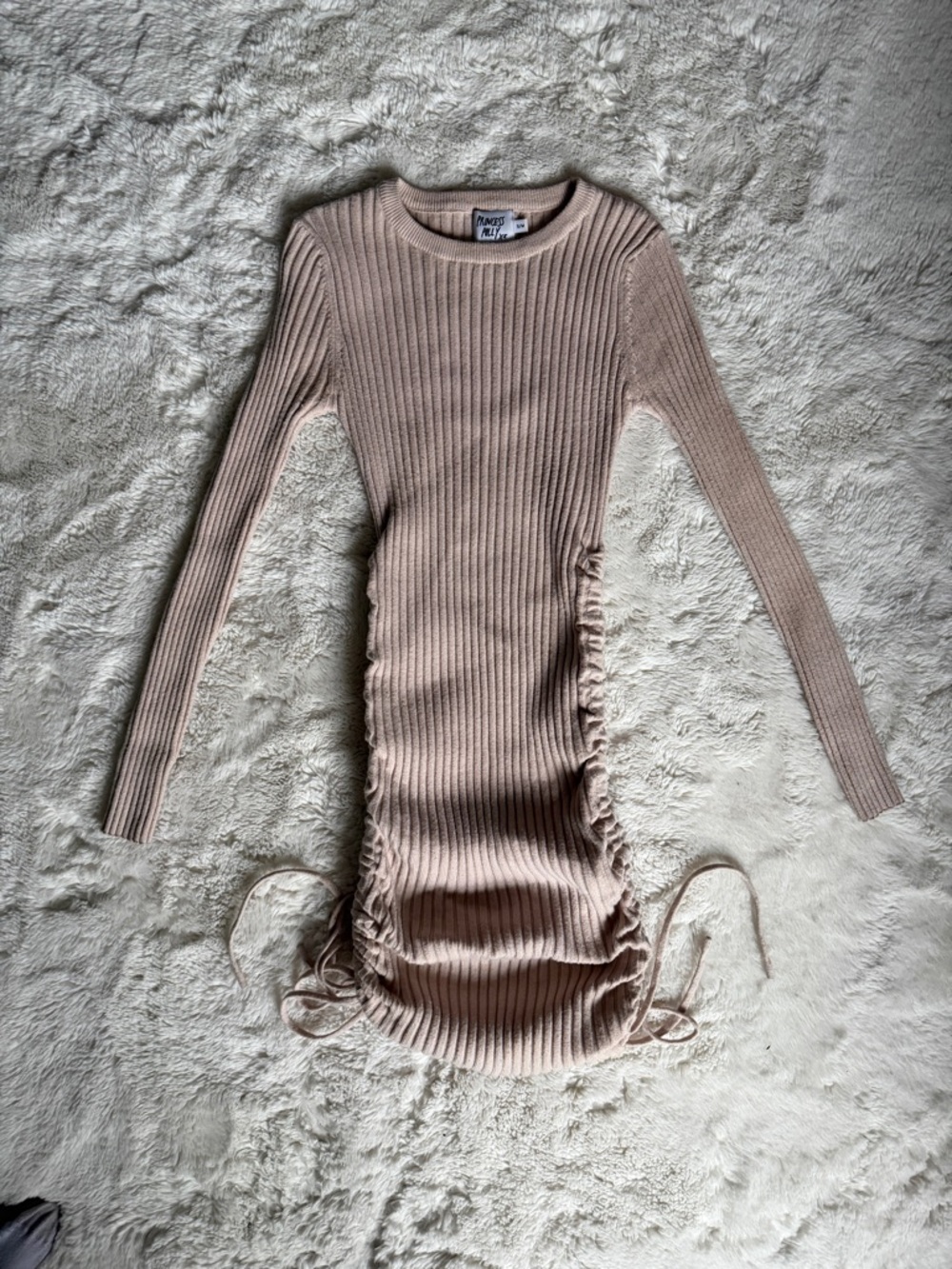 Princess Polly Ribbed Long-Sleeve Bodycon Dress - Light Beige